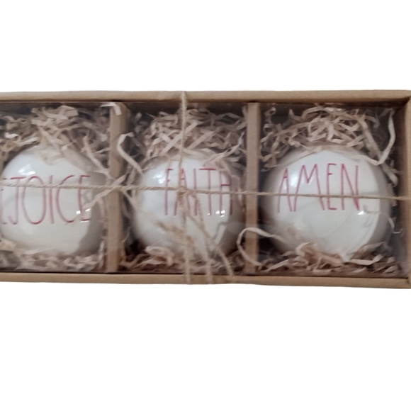 Rae Dunn Christmas Ornaments Rejoice Faith Amen Set of 3 In Box - Picture 2 of 6